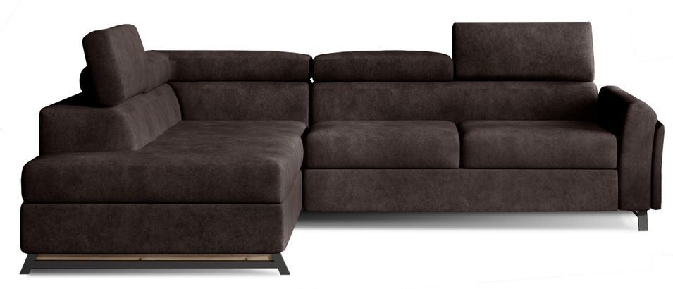 Canapé angle gauche convertible tissu marron avec têtières réglables Nikos 265 cm - Photo n°1