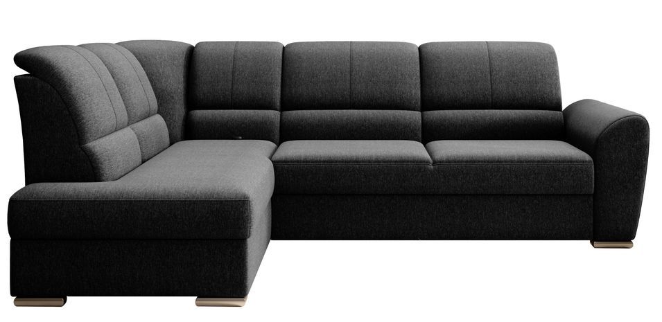 Canapé angle gauche convertible tissu noir et pieds acier chromé Zabor 270 cm - Photo n°1