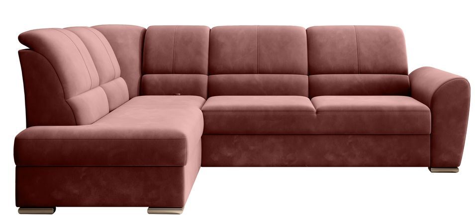 Canapé angle gauche convertible tissu rouille et pieds acier chromé Zabor 270 cm - Photo n°1