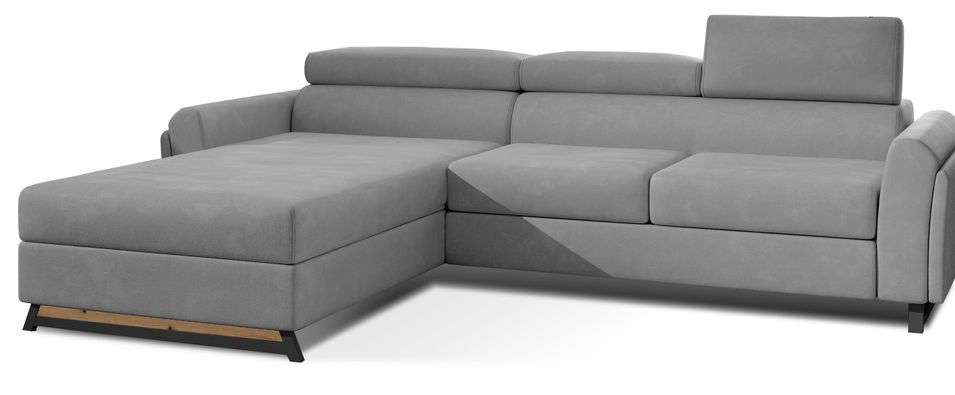 Canapé angle gauche convertible velours gris clair avec appuis-tête réglables Mazerali 300 cm - Photo n°1