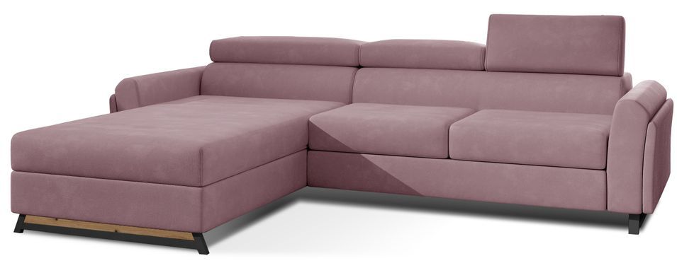Canapé angle gauche convertible velours rose avec appuis-tête réglables Mazerali 300 cm - Photo n°1