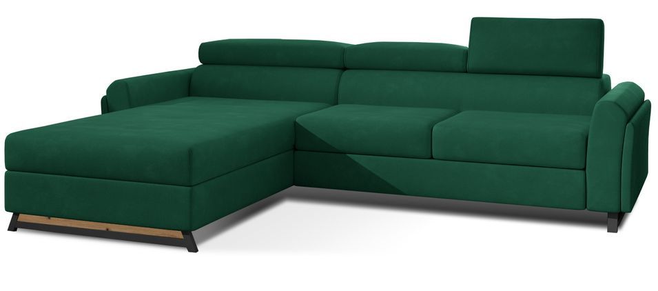 Canapé angle gauche convertible velours vert bouteille avec appuis-tête réglables Mazerali 300 cm - Photo n°1