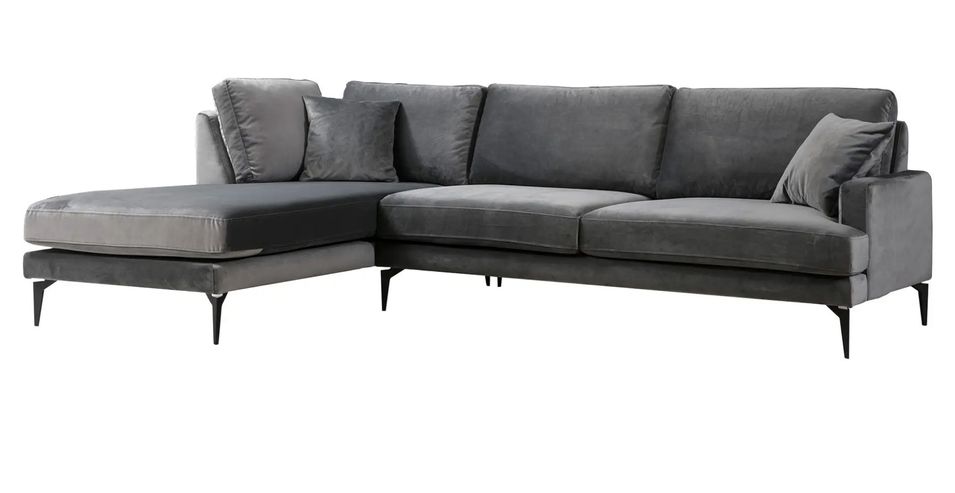 Canapé angle gauche design tissu velouté gris Kombaz 283 cm - Photo n°1