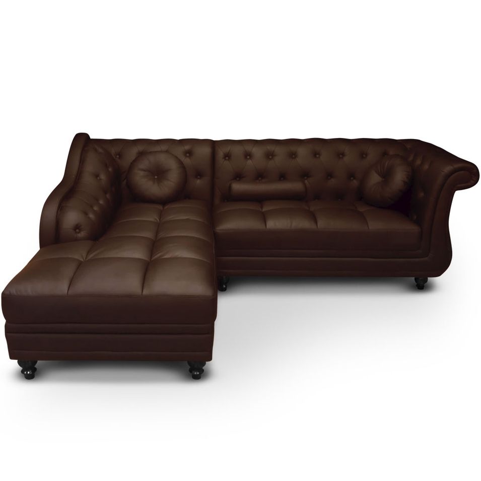 Canapé angle gauche Simili Marron Chesterfield - Photo n°1