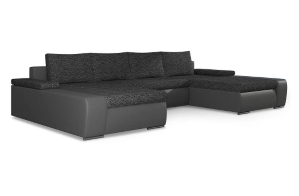 Canapé angle reversible et convertible simili et tissu gris Kaze - Photo n°1