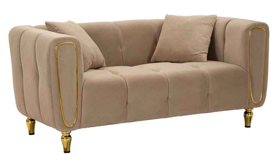 Canapé beige velours matelassé design élégant Alma - Photo n°1