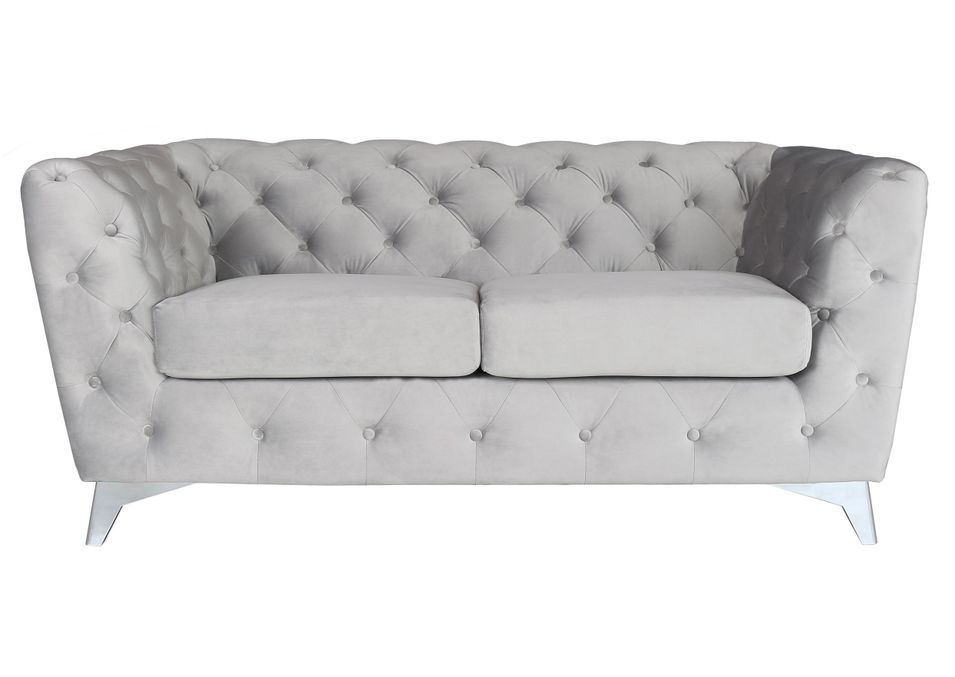 Canapé capitonné 2 places velours argenté et pieds métal Tosca - Photo n°1