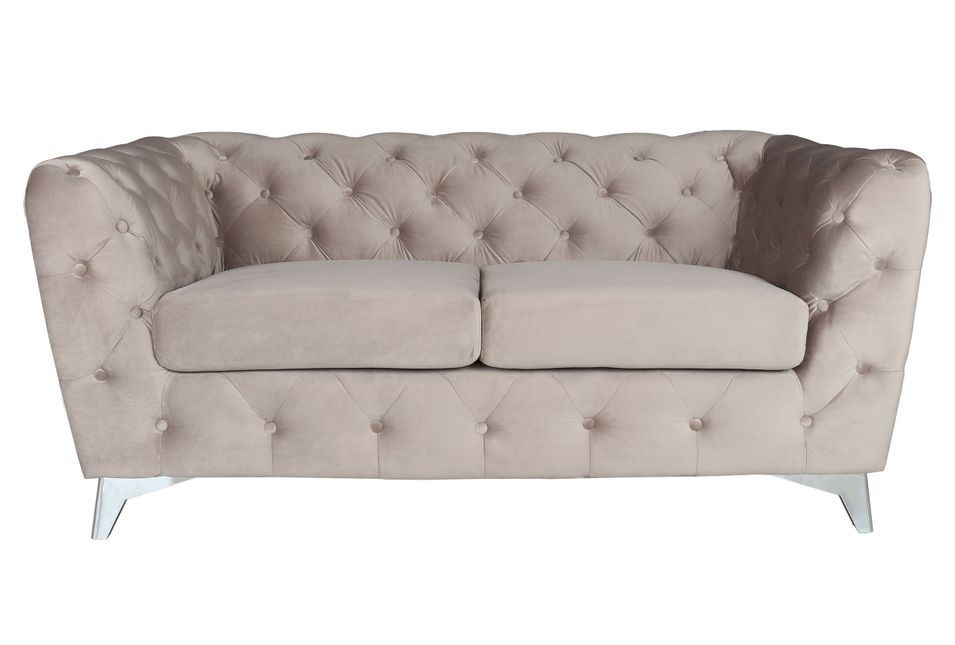 Canapé capitonné 2 places velours taupe et pieds métal Tosca - Photo n°1