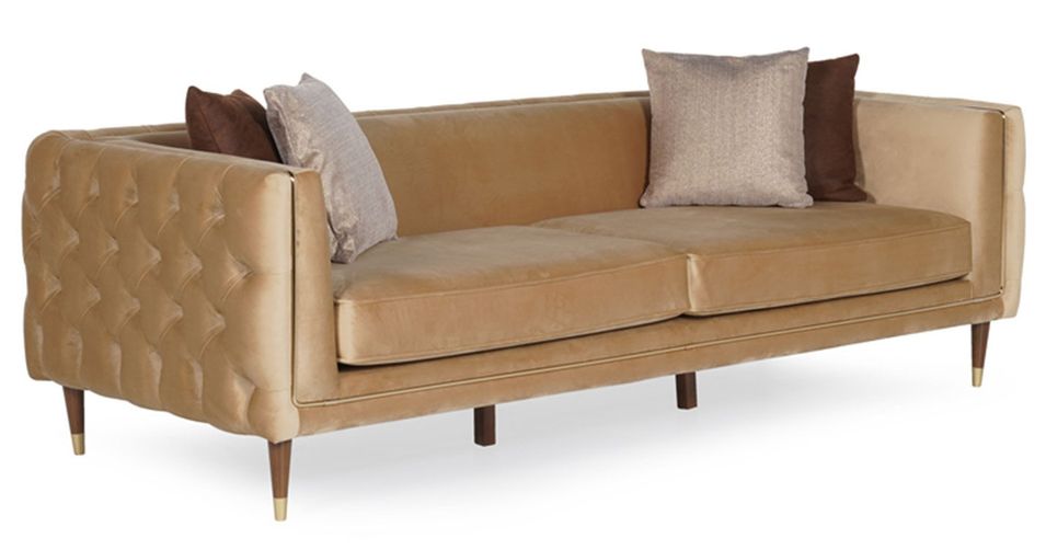 Canapé capitonné 4 places velours crème Olympia 260 cm - Photo n°1