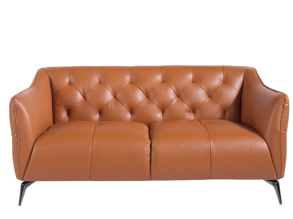 Canapé chester en cuir marron clair KEVIN – Élégance moderne et confort capitonné - Photo n°1