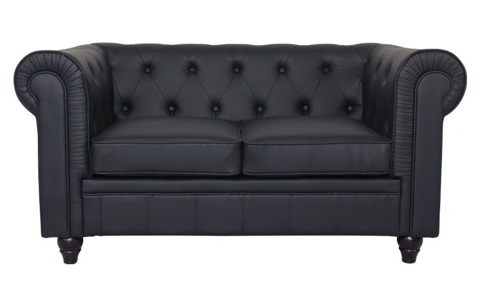 Canapé chesterfield 2 places simili cuir noir Itish - Photo n°1