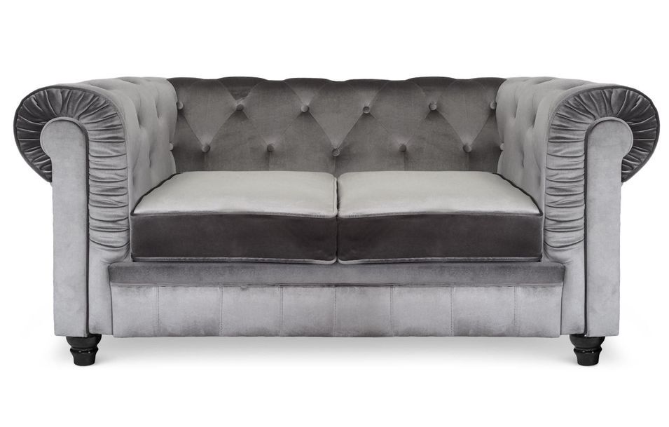 Canapé chesterfield 2 places velours argenté Itish - Photo n°1