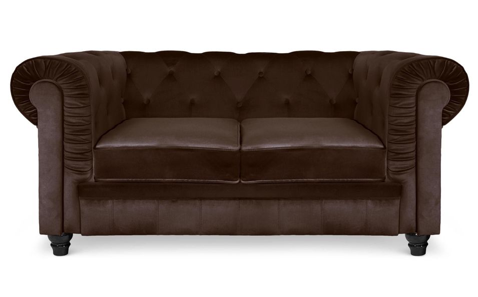 Canapé chesterfield 2 places velours marron Itish - Photo n°1