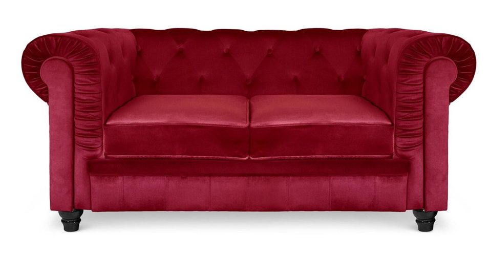 Canapé chesterfield 2 places velours rouge Cozji - Photo n°1