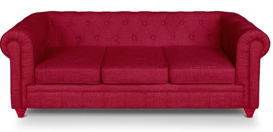 Canapé Chesterfield 3 places effet lin rouge British - Photo n°1