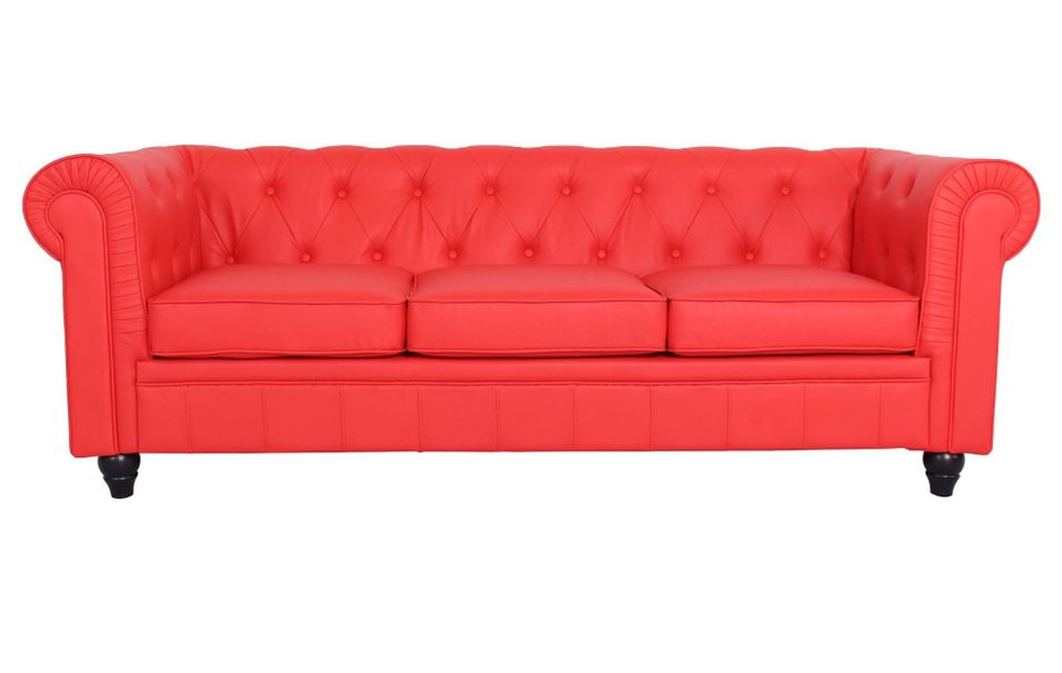 Canapé chesterfield 3 places simili cuir rouge Itish - Photo n°1