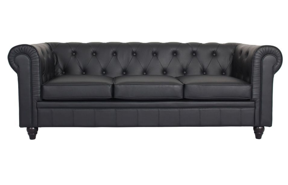 Canapé chesterfield 3 places simili cuir noir Itish - Photo n°1