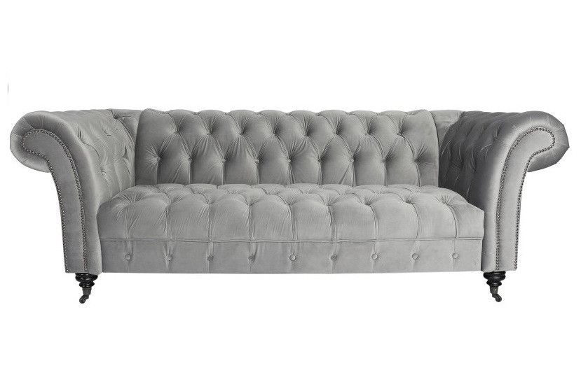 Canapé chesterfield 3 places velours argenté Metanire - Photo n°1