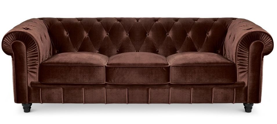 Canapé Chesterfield 3 places velours marron British - Photo n°1