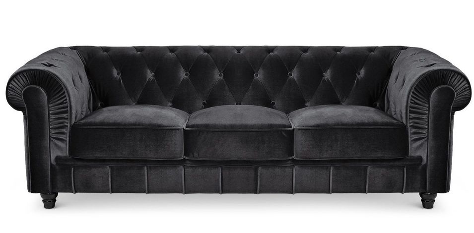 Canapé chesterfield 3 places velours noir Itish - Photo n°1