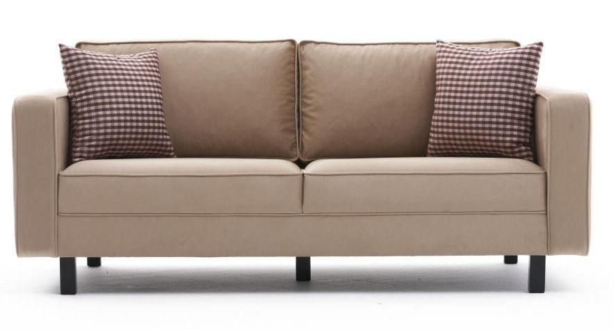 Canapé classique 2 places velours beige Kalena 180 cm - Photo n°1