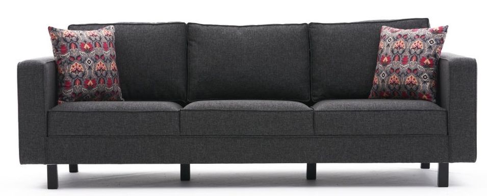 Canapé classique 3 places tissu lin anthracite Kalena 222 cm - Photo n°1