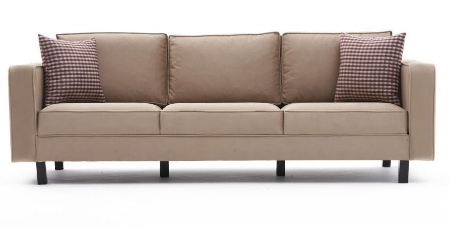 Canapé classique 3 places velours beige Kalena 222 cm - Photo n°1