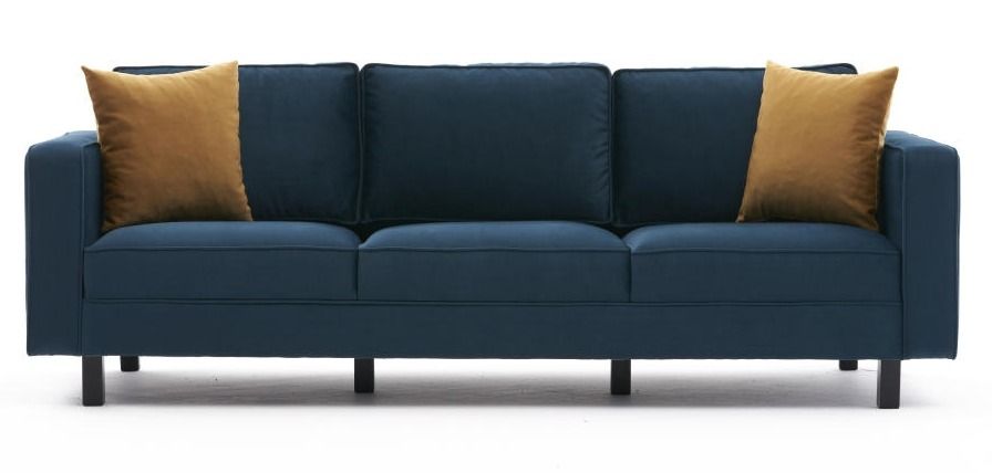 Canapé classique 3 places velours bleu canard Kalena 222 cm - Photo n°1