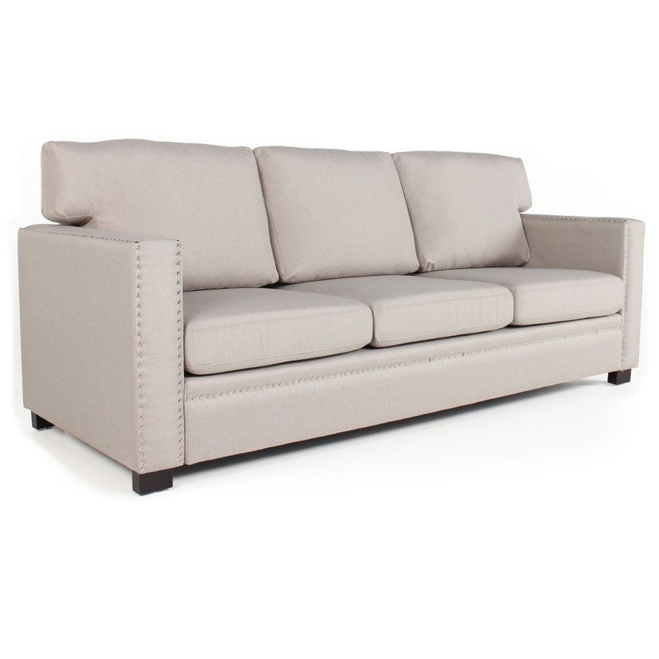 Canapé clouté 3 places tissu beige Friad - Photo n°1