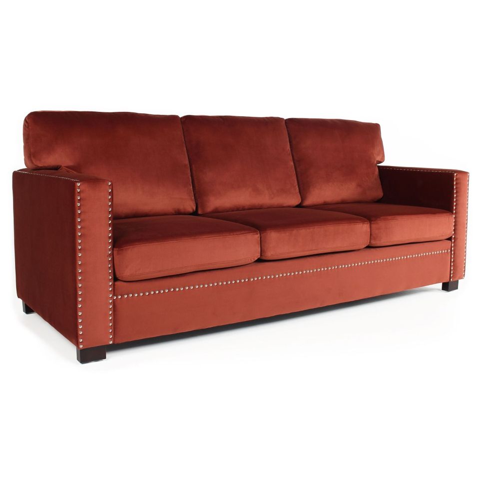 Canapé clouté 3 places velours marron Friad - Photo n°1