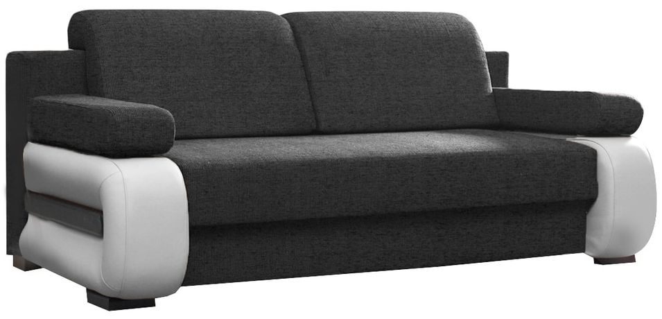 Canapé convertible 2 places tissu anthracite et simili cuir blanc Korina 202 cm - Photo n°1