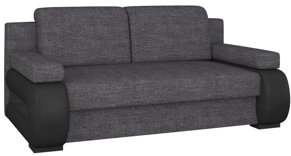 Canapé convertible 2 places tissu anthracite et simili cuir noir Korina 202 cm - Photo n°1