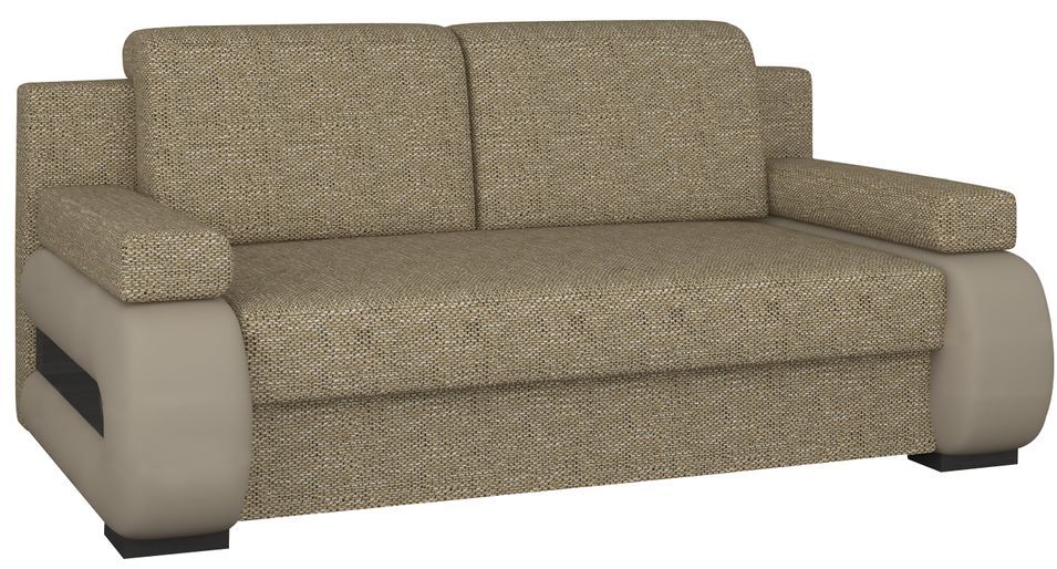 Canapé convertible 2 places tissu beige chiné et simili cuir beige clair Korina 202 cm - Photo n°1