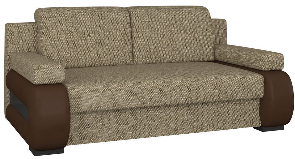 Canapé convertible 2 places tissu beige chiné et simili cuir marron Korina 202 cm - Photo n°1