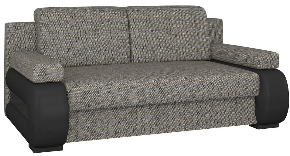 Canapé convertible 2 places tissu gris chiné et simili cuir noir Korina 202 cm - Photo n°1