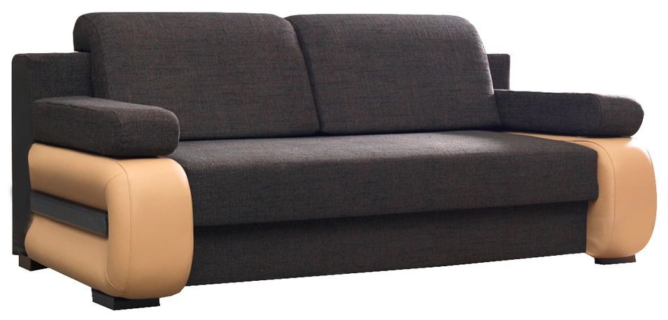 Canapé convertible 2 places tissu marron et simili cuir beige foncé Korina 202 cm - Photo n°1