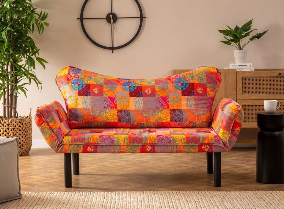 Canapé convertible 2 places tissu patchwork Kalos 140 cm - Photo n°1