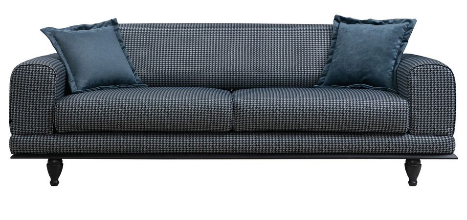 Canapé convertible 3 places capitonné tissu velouté pied de poule Dolane 220 cm - Photo n°1