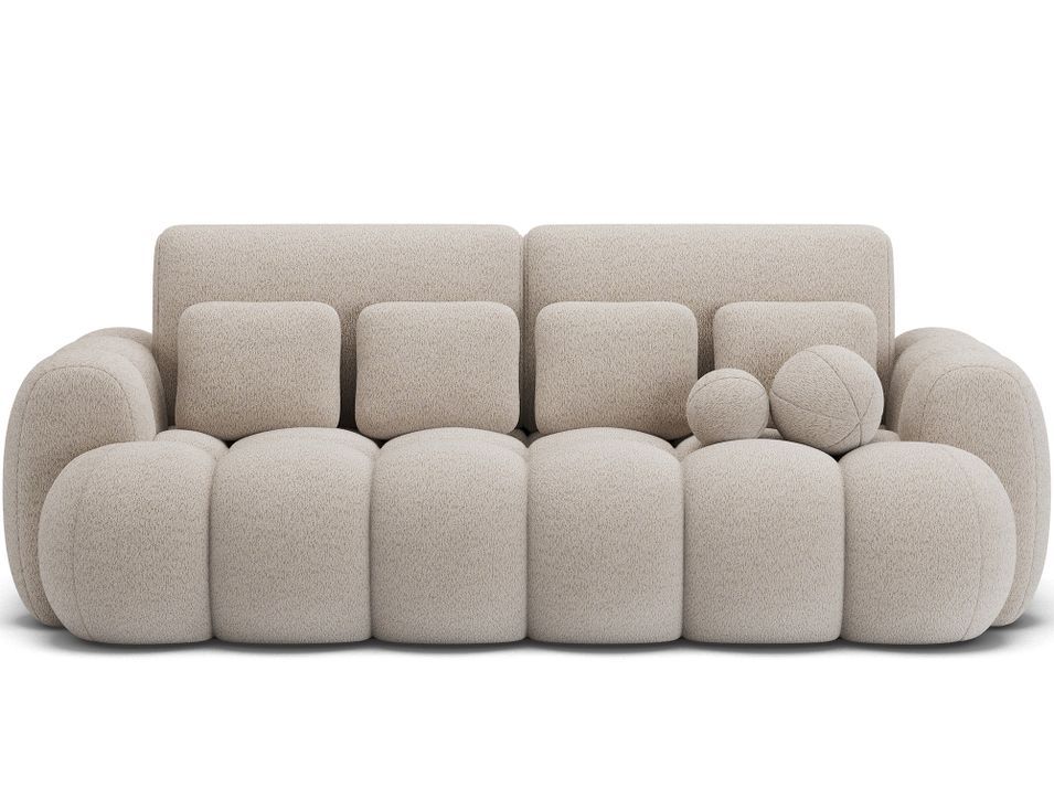 Canapé convertible 3 places COCOON en tissu boucle capitonné – 256 cm - Photo n°1