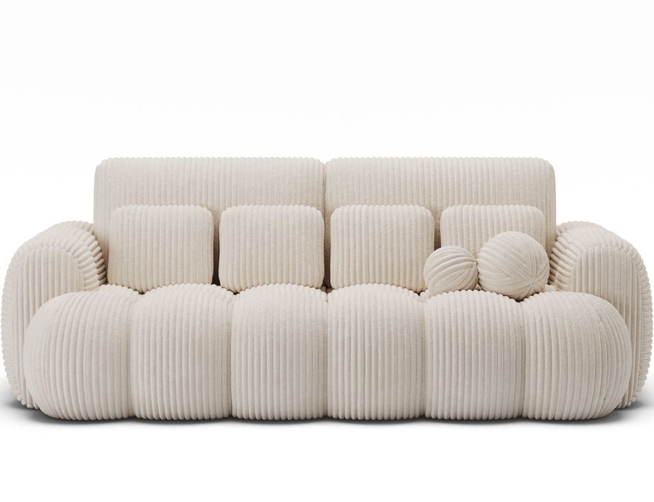Canapé convertible 3 places COCOON en tissu côtelé capitonné – 256 cm - Photo n°1