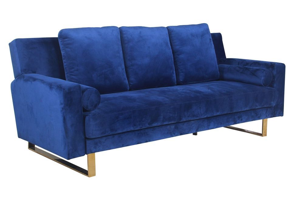 Canapé convertible 3 places velours bleu et métal doré Lunna - Photo n°1