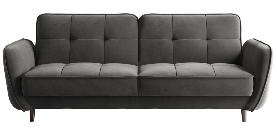 Canapé convertible 3 places velours BOZA 220 cm - Pieds bois noir - Photo n°1