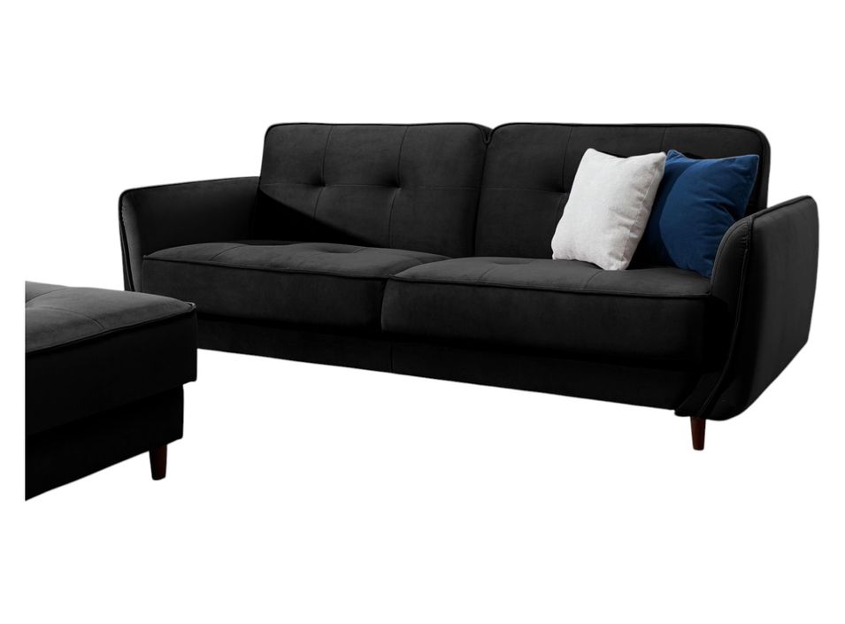 Canapé convertible 3 places velours BOZA 220 cm - Pieds bois noir - Photo n°1