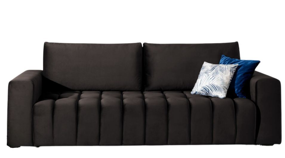 Canapé convertible 3 places velours capitonné LARKO 247 cm - Photo n°1
