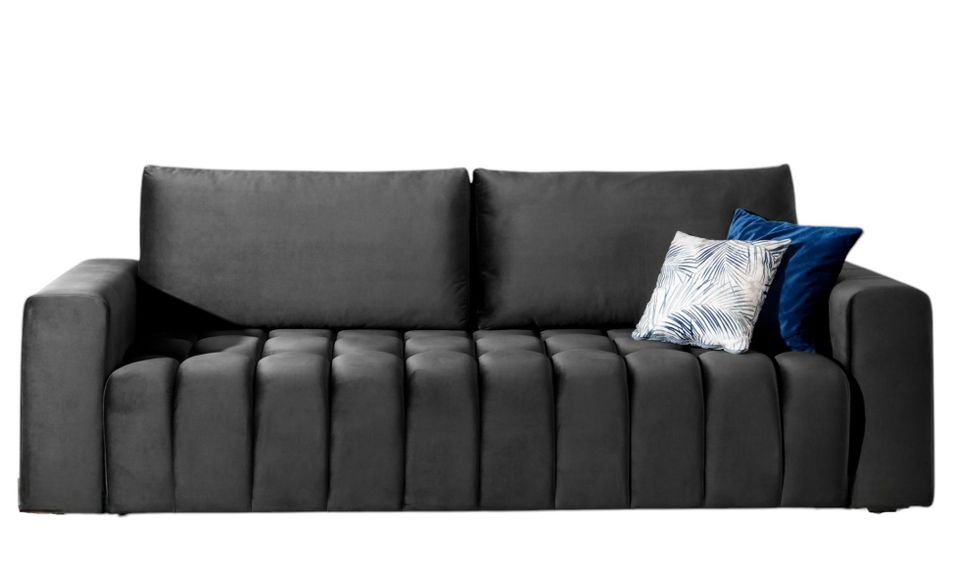 Canapé convertible 3 places velours capitonné LARKO 247 cm - Photo n°1