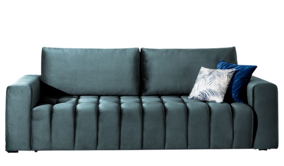 Canapé convertible 3 places velours capitonné LARKO 247 cm - Photo n°1