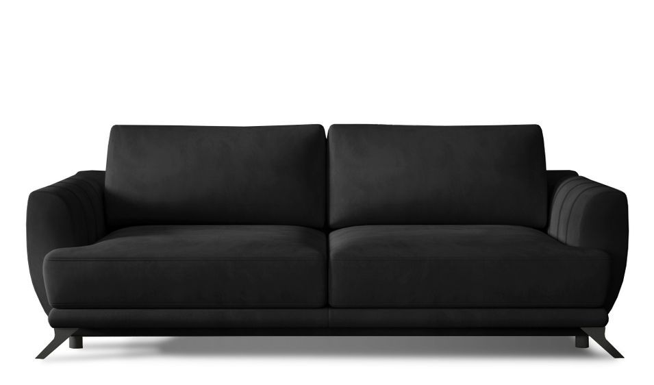 Canapé convertible 3 places velours MAGY 242 cm – Pieds métal noir - Photo n°1