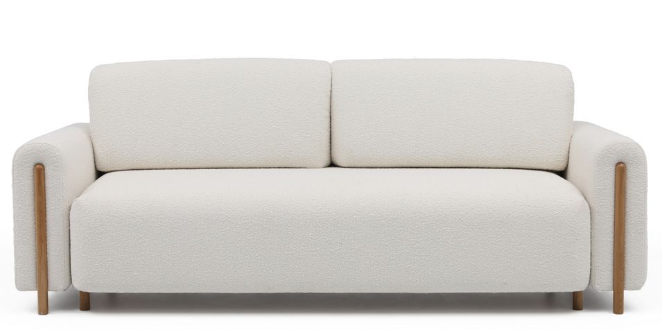 Canapé convertible 4 places DOVA en tissu bouclette avec pieds en bois massif naturel – 244 cm - Photo n°1