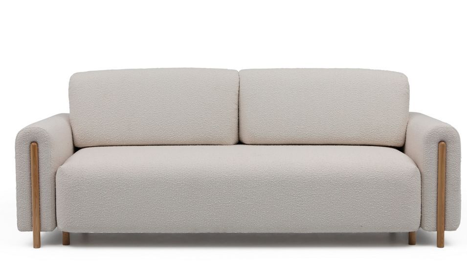 Canapé convertible 4 places DOVA en tissu bouclette avec pieds en bois massif naturel – 244 cm - Photo n°1