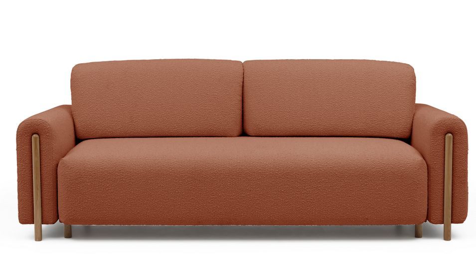 Canapé convertible 4 places DOVA en tissu bouclette avec pieds en bois massif naturel – 244 cm - Photo n°1